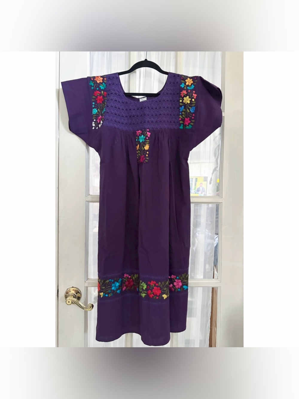 Mexican Purple Floral Embroidered Dress